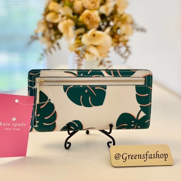 Kate Spade darcy monstera leaves large slim bifold wallet new - Picture 2 of 4